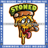 Stoned Quote Color Vector Cartoon Pizza Smoking Marijuana Weed Design Element Mostar Pizza  Hustler Hustling SVG JPG PNG Vector Clipart Cricut Cutting Files