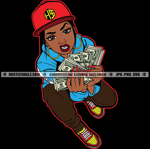 African Afro Gangster Lola Money Spread Bragging Hustler Grind Ghetto Vector Design Element Woman Dope Diva Long Nail SVG PNG JPG Vector Cut Cutting