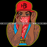 African Gangster Melanin Woman Facemask Baseball Hat Tattoo Hustler Grind Woman Vector Design Element SVG PNG JPG Vector Cut Cutting Cricut