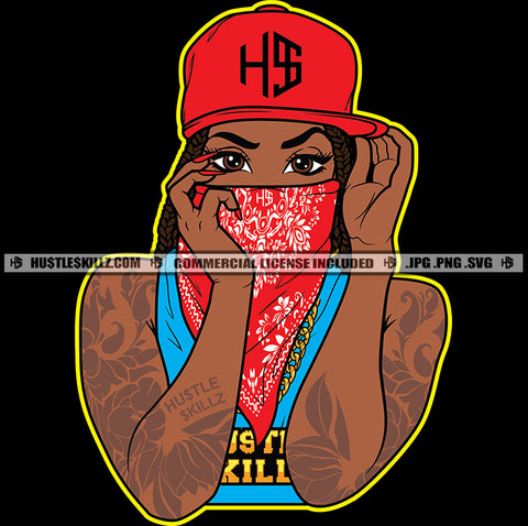 African Gangster Melanin Woman Facemask Baseball Hat Tattoo Hustler Grind Woman Vector Design Element SVG PNG JPG Vector Cut Cutting Cricut