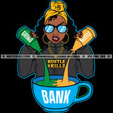 African American Woman Wearing Sunglass Melanin Woman Holding Soda Bottle Curly Hair Vector Design Element Soda Mix On Cup SVG JPG PNG Vector Clipart Cricut Cutting Files