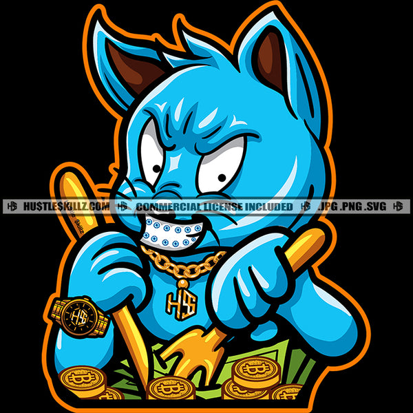 Gangster Cat Eating Hustler Money Grind Hustling Gangster Cat Smile Face Vector Design Element SVG PNG JPG Vector Cutting Cricut