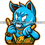 Gangster Cat Eating Hustler Money Grind Hustling Gangster Cat Smile Face Vector Design Element SVG PNG JPG Vector Cutting Cricut