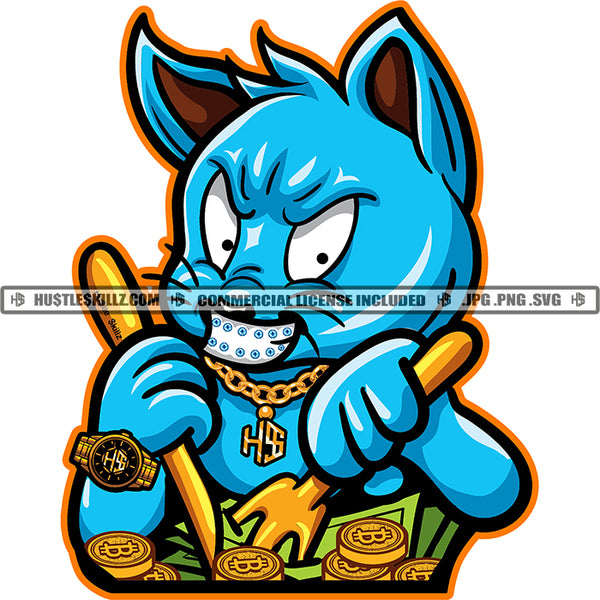 Gangster Cat Eating Hustler Money Grind Hustling Gangster Cat Smile Face Vector Design Element SVG PNG JPG Vector Cutting Cricut