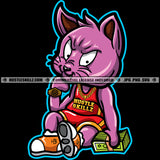 Gangster Scarface Cat Holding Money Stacks Grinding Grind Hustle Skills Hustling Cat Sitting Vector Design Element SVG PNG JPG Vector Cutting Cricut Files