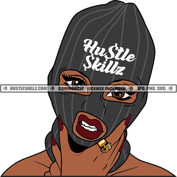 African Gangster Dope Woman Burglar Ski Mask Gangster Girl Angel Eyeliner Melanin Vector Design Element SVG PNG JPG Vector Cutting Cut Cricut