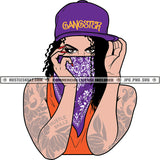 African American Woman Power Gangster Facemask Bandana Wearing Baseball Cap Tattoos Vector Design Element SVG PNG JPG Vector Cutting Cut Cricut
