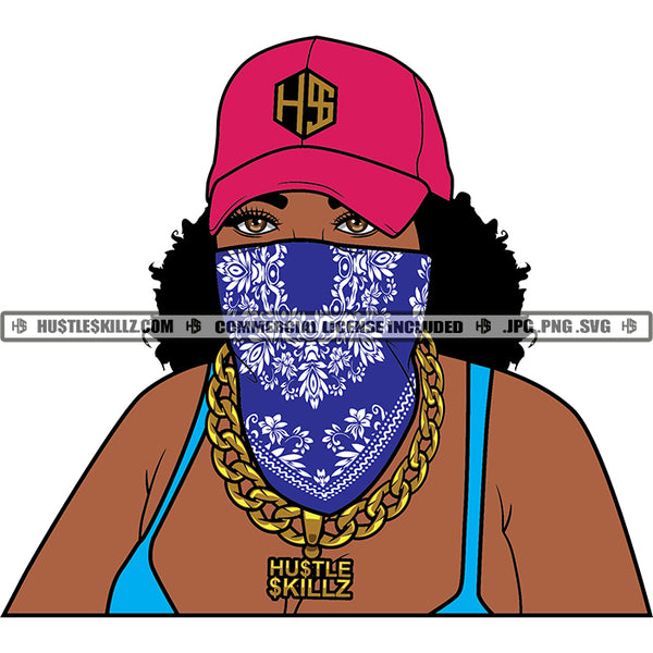African Gangster Woman Wearing Baseball Cap And Face Musk Melanin Curly Hair Wearing Bikini Vector Design Element  SVG JPG PNG Vector Clipart Cricut Cutting Files