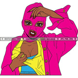 African Melanin Black Woman Pink Ski Mask Gangster Dope Street Girl Burglar Hustler Vector Design Element SVG PNG JPG Vector Cutting Cut Cricut Files