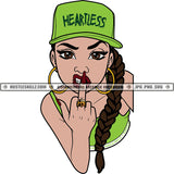 Heartless Quote Color Vector Afro Gangster Woman Wearing Baseball Cap Hat Fashion Headwear Black Girl Middle Finger Hand Sign SVG JPG PNG Vector Clipart Cricut Cutting Files