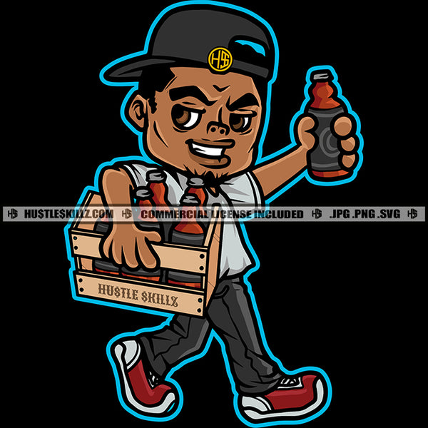 African Man Holding Drink Bottle And Drink Cage Melanin Boy Smile Face Wearing Cap Vector Man Standing Design Element SVG JPG PNG Vector Clipart Cricut Cutting Files