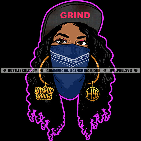 African American Woman Wearing Cap And Face Musk Melanin Woman Curly Hair Sexy Eyes Vector Design Element SVG JPG PNG Vector Clipart Cricut Cutting Files