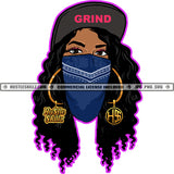 African American Woman Wearing Cap And Face Musk Melanin Woman Curly Hair Sexy Eyes Vector Design Element SVG JPG PNG Vector Clipart Cricut Cutting Files