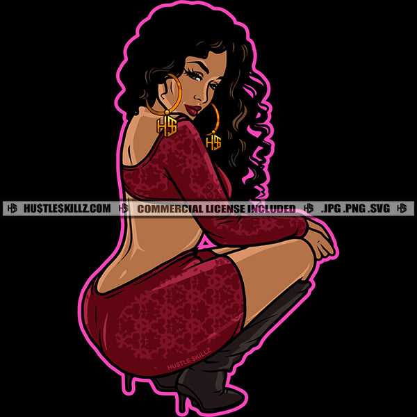 African Ghetto Girl Gangster Street Girl Funky Young Woman Wearing Sexy Dress Face Urban Swag Hip Hop Vector Design Element SVG JPG PNG Vector Clipart Cricut Silhouette Circuit