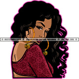 African Gorgeous Sassy Sexy Afro Woman Side Face Portrait Confident Hoop Earrings Long Curly Hairstyle Vector Design Element SVG JPG PNG Vector Clipart Cricut