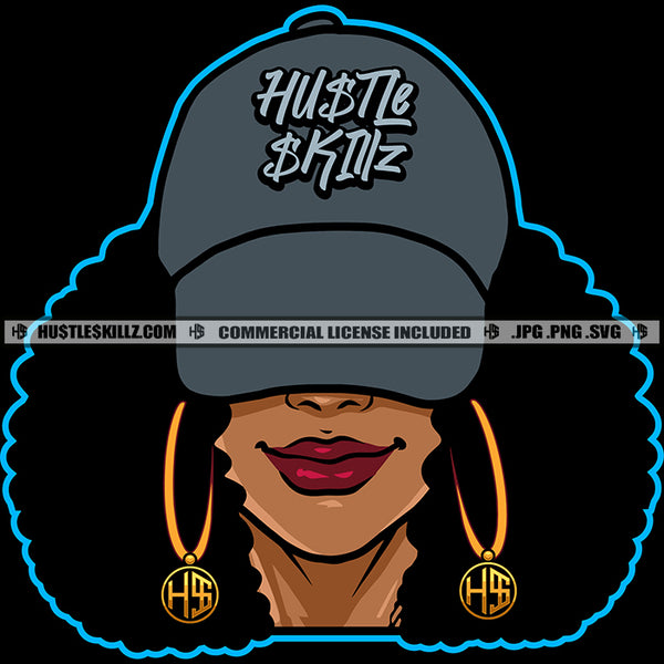 African American Woman Curly Hairstyle Wearing Baseball Cap Melanin Woman Smile Face No Eyes Vector Design Element SVG JPG PNG Vector Clipart Cricut Cutting Files