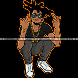 Young Gangster Man Sitting Chain Sunglasses Earing Vector Design Element Graphic Beard Showing Middle Finger Grind Logo SVG PNG JPG Vector Cut Files