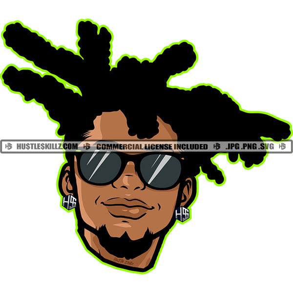 Young Gangster Man Wearing Sunglass Locs Dreads Hair Melanin Man Smile Face Vector Design Element SVG JPG PNG Vector Clipart Cricut Cutting Files