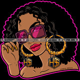 African American Gangster Woman Curly Hair Style Melanin Woman Wearing Sunglass Long Nail Ear Hoops Vector Design Element SVG JPG PNG Vector Clipart Cricut Cutting Files