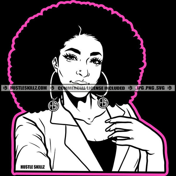 Afro Hair African Woman Face Hoop Earrings Curly Hairstyle Smile Face Vector Design Element SVG JPG PNG Vector Clipart Cricut Cutting Files