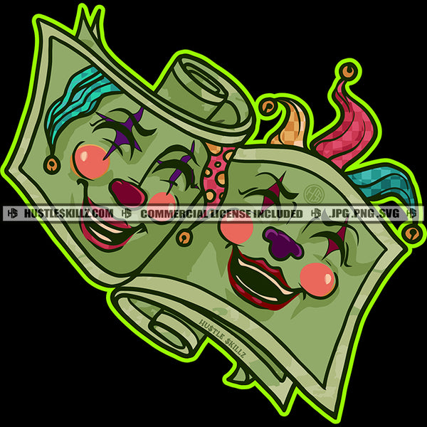 Mardi Gras Comedy And Tragedy Masks Design Clown Face On Money Roll Smile Joker Face Vector Design Element SVG JPG PNG Vector Clipart Cricut Cutting Files
