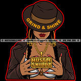 Grind And Shine Quote Color Vector African Woman Wearing Bikini Melanin Woman Cowboy Hat Long Nail Vector Design Element SVG JPG PNG Vector Clipart Cricut Cutting Files