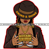 Grind And Shine Quote Color Vector African Woman Wearing Bikini Melanin Woman Cowboy Hat Long Nail Vector Design Element SVG JPG PNG Vector Clipart Cricut Cutting Files