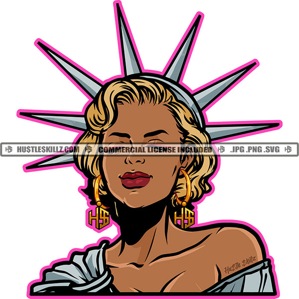 Marilyn Monroe Statue Of Liberty Vector Artwork Design Element Crown On Head Color Borderline  SVG JPG PNG Vector Clipart Cricut Cutting Files