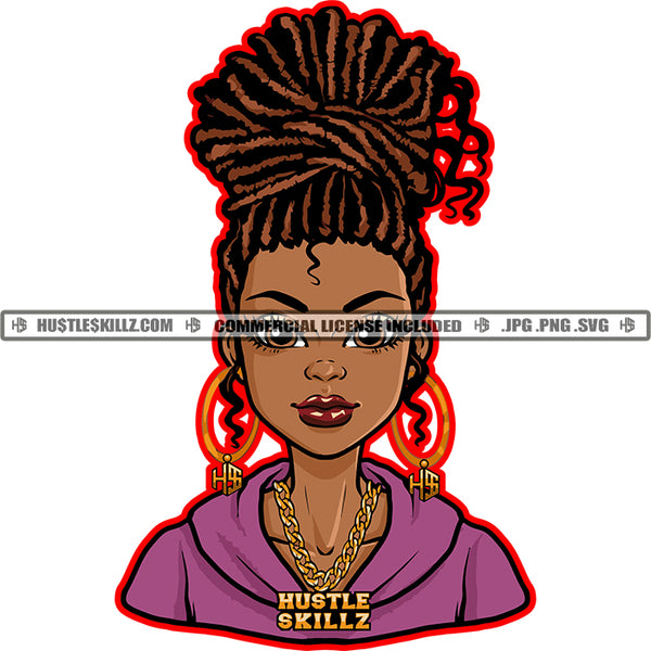 African American Woman Locs Dreads Hair Melanin Girl Big Ear Hoop Black Girl Magic Ski Mask Gangster Vector Design Element SVG JPG PNG Vector Clipart Cricut Cutting Files