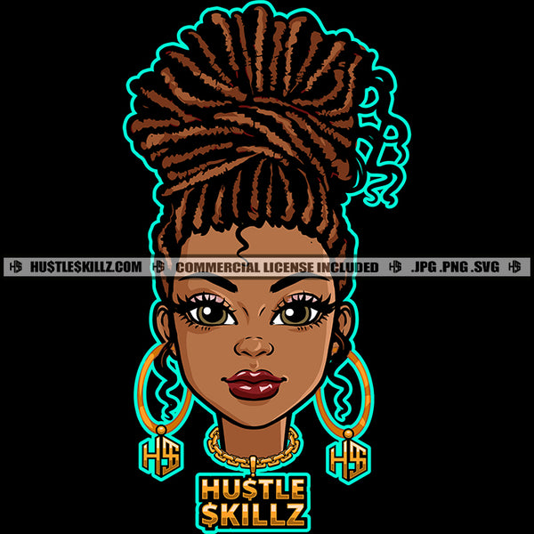 African Afro Woman Bamboo Hoop Earrings Black Girl Magic Nubian Lipstick Up Do Curly Cornrows Hairstyle Vector Design Element JPG PNG Designs Cricut