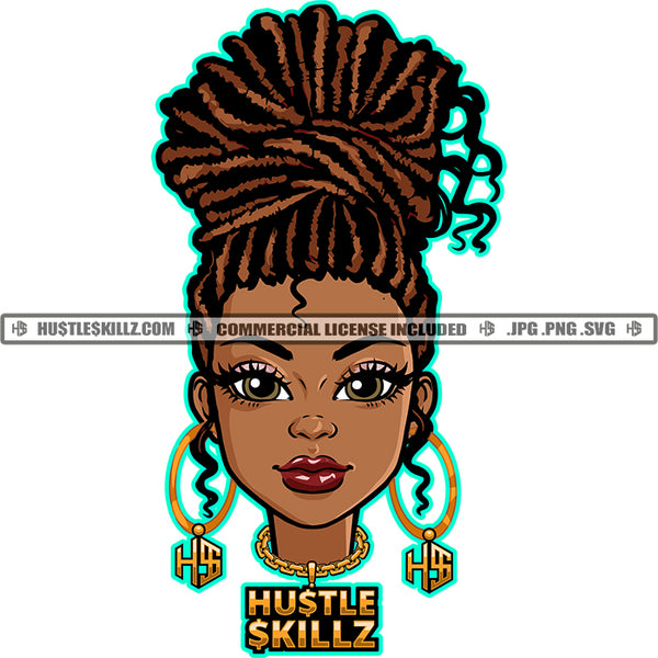African Afro Woman Bamboo Hoop Earrings Black Girl Magic Nubian Lipstick Up Do Curly Cornrows Hairstyle Vector Design Element JPG PNG Designs Cricut