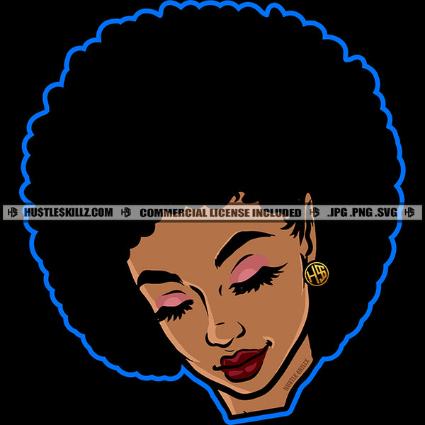 African American Puffy Afro Hair Woman Beautiful Face Sexy Eyes Lipstick Vector Design Element SVG JPG PNG Vector Clipart Cricut Cutting Files