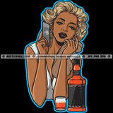 Marilyn Monroe Cartoon Face Golden Hair Drink Bottle Glass Vector Design Element Smile Face Holding Card SVG JPG PNG Vector Clipart Cricut Cutting Files