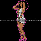 Afro Woman Beautiful Plus Size Curvy Breast Bodacious Sexy Outfit Standing Curly Hairstyle Vector Design Element SVG JPG PNG Vector Clipart Cricut Files