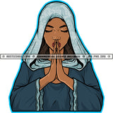 Praying Woman Hand Holding Cross Woman Sad Face Praying Hand With Rosary In Her Hand Vector Design Element SVG JPG PNG Vector Clipart Cricut Cutting Files