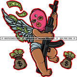 Gangster Baby Boy Angle Wearing Ski Mask Cash Money Bags Machine Gun Disc Magazine Gang Angle With Wings Vector Design Element SVG JPG PNG Vector Clipart Cricut Cutting Files