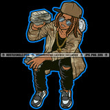 Afro Gangster Man Dreadlocks Hairstyle Money Showing Up Street Wearing Sunglass And Cap Vector Design Element SVG JPG PNG Vector Clipart Cricut