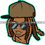 Gangster Man Locs Dreads Hair Wearing Sunglass And Cap Smile Face African Man Face Vector Design Element SVG JPG PNG Vector Clipart Cricut Cutting Files