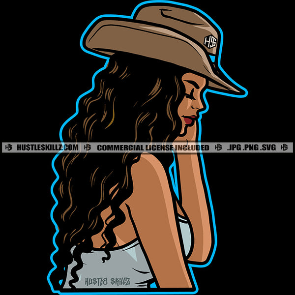 Afro Woman Cowgirl Wearing Hat Cowboy Cute Face Woman Western Ranch Nubian Melanin Black Girl Magic SVG JPG PNG Vector Clipart Cricut Cutting Files