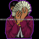 African Gangster Man Showing Bragging Money Spread Gold Watch Wearing Ski Mask Burglar Street Boy Vector Design Element SVG Vector Cut Files PNG JPG Cricut