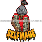Self Made Quote Color Vector Black Man Money Bag Head Stacks Dollar Bills Arm Tattoos Hand Holding Money Cash Dollar Watch Bracelet Rings Hustler Smile Face Design Element SVG PNG JPG Vector Cutting Cricut Files