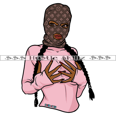 African Gangster Woman Wearing Ski Musk Hand Holding Body Sexy Pose Vector Design Element SVG JPG PNG Vector Clipart Cricut Cutting Files