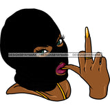 Gangster Afro Woman Wearing Mask Vector African Woman Middle Finger Hand Sign White Background Lipstick Smile Face SVG JPG PNG Vector Clipart Cricut Cutting Files