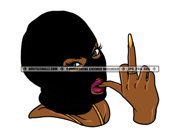 African Gangster Woman Gun Hand Sign Melanin Woman Wearing Ski Mask Sexy Pose Vector Design Element SVG JPG PNG Vector Clipart Cricut Cutting Files