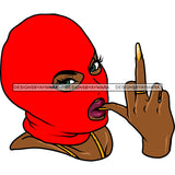 Gangster Afro Woman Wearing Red Color Mask Vector African Woman Middle Finger Hand Sign White Background Lipstick Smile Face SVG JPG PNG Vector Clipart Cricut Cutting Files