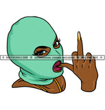 African Gangster Woman Middle Finger Hand Sign Long Nail Melanin Black Woman Wearing Green Color Ski Mask Sexy Pose Vector Design Element SVG JPG PNG Vector Clipart Cricut Cutting Files