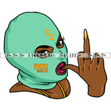 African Gangster Woman Middle Finger Hand Sign Long Nail Melanin Black Woman Wearing Yellow Color Ski Mask Sexy Pose Vector Design Element SVG JPG PNG Vector Clipart Cricut Cutting Files