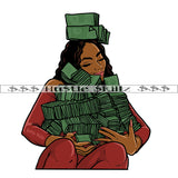 Melanin Woman Holding Lots Of Money Vector Design Afro Curly Hair Woman With Bundle Of Money Vector Portrait 100 Dollar Dope Girl Silhouette SVG JPG PNG Vector Clipart Cricut Cutting Files