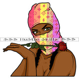 African Gangster Woman Wearing Ski Mask Rose In Mouth Vector Gangster Dope Girl Hustling Hustler Design Element SVG JPG PNG Vector Clipart Cricut Cutting Files