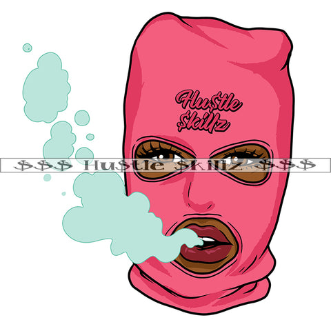 African Woman Wearing Ski Mask Smoke On Mouth Vector Woman Sexy Eye Lipstick On Lip Design Element SVG JPG PNG Vector Clipart Cricut Cutting Files